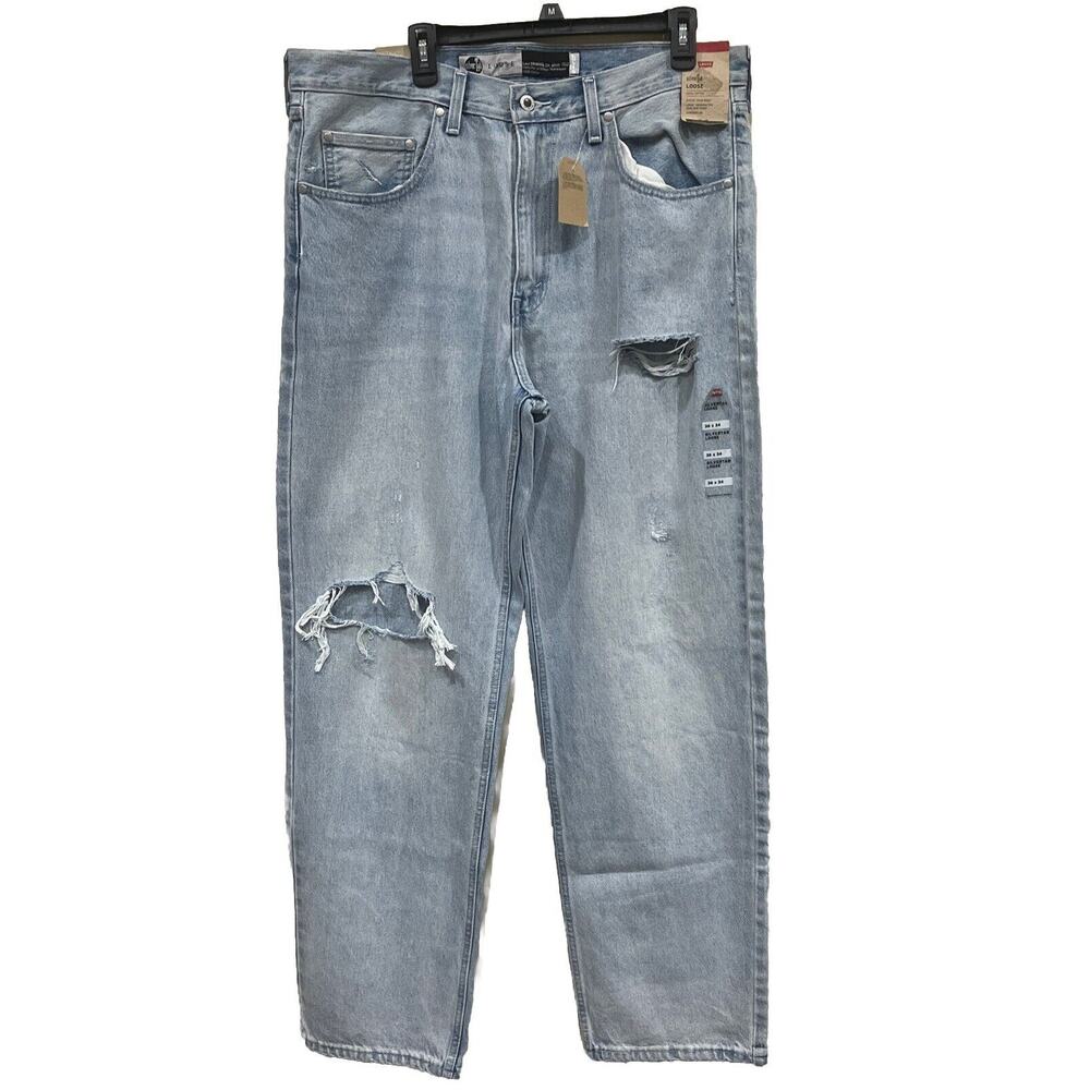 Levis Silver Tab Baggy Jeans Men 36x34 Blue Loose Fit Skater Ripped Distressed